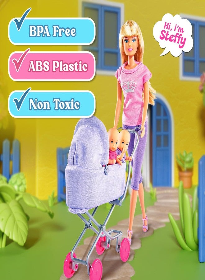 Wembley Steffi Love Sunshine Twins| Pretend Play Set with Baby Stroll and Adorable Twin Babies| Unique16+Baby Accessories| Adorable Role Play Set for Girls Age 3+ (Stylish Steffi in Pink & Purple) - Image 4